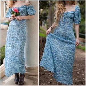 New Lacemade Collective Peacock Forest Blue Maxi Dress Medium